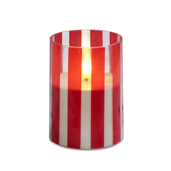 Battery-Operated LED Candle, Warm White, Red Striped, 4", Patriotic by Way To Celebrate