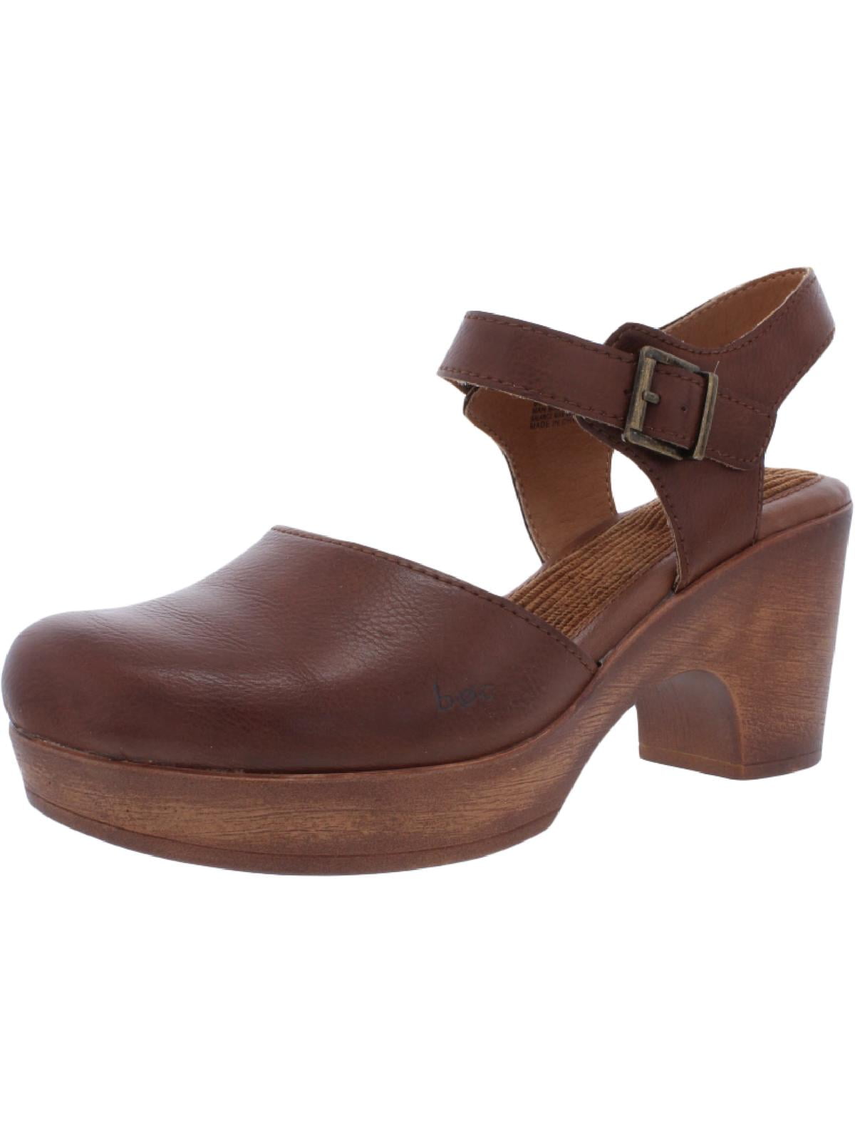 B.O.C. Womens Natasha Faux Leather Ankle Strap Clogs Brown 7 Medium (B