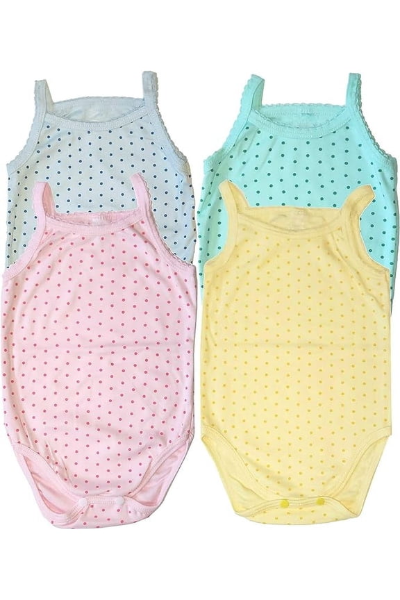 Girls Bodysuit Spaghetti Strap Sleeveless Onsies Camisole Tank Top for Newborn Baby Toddler Super Soft Cotton 4-Pack