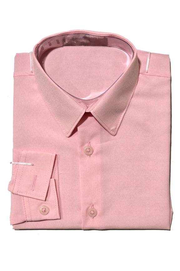 Boys Button-Up Dress Shirt, Long Sleeve Solid Pink Formal Top, Sizes 16
