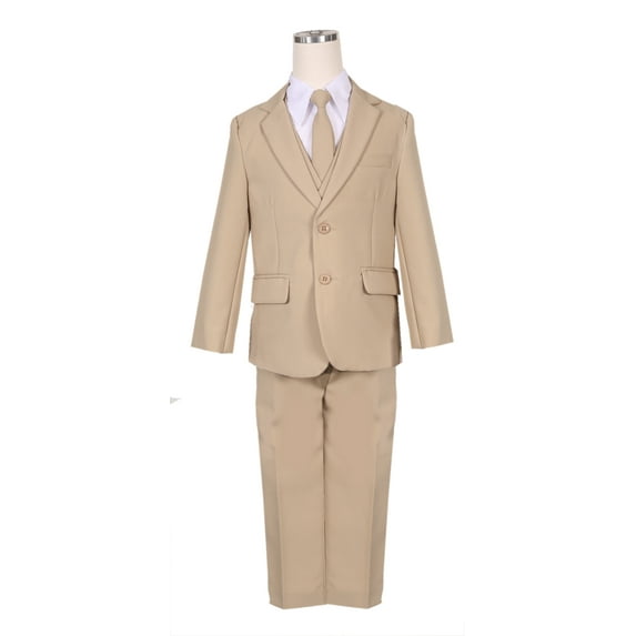 B-One Kids Boys' Formal 5 Piece Suit Set includes Suit Jacket, Dress Pants, White Dress Shirt, Matching Suit Vest and Clip-on Tie for Baby, Toddlers, Little Boys, Big Kids & Young Men