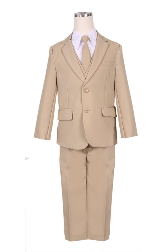 Boys' Formal 5 Piece Suit Set includes Suit Jacket, Dress Pants, White Dress Shirt, Matching Suit Vest and Clip-on Tie for Baby, Toddlers, Little Boys, Big Kids & Young Men