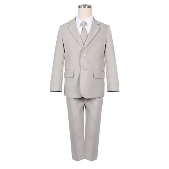B-One Kids Boys' Formal 5 Piece Suit Set includes Suit Jacket, Dress Pants, White Dress Shirt, Matching Suit Vest and Clip-on Tie for Baby, Toddlers, Little Boys, Big Kids & Young Men