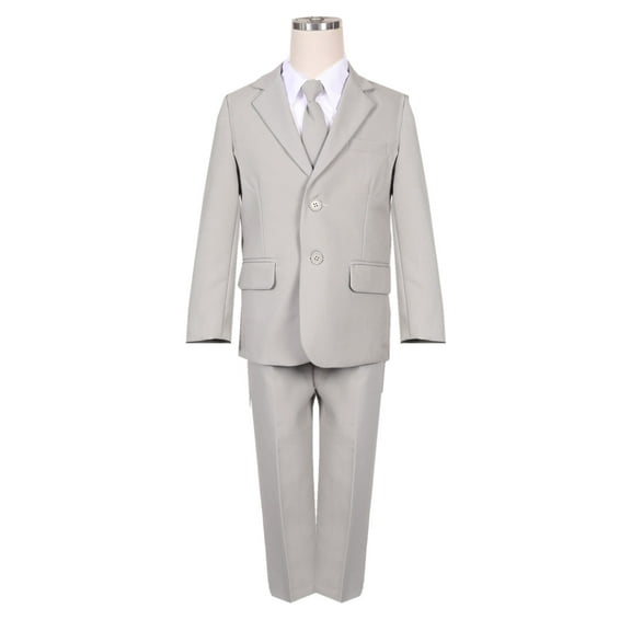 B-One Kids Boys' Formal 5 Piece Suit Set includes Suit Jacket, Dress Pants, White Dress Shirt, Matching Suit Vest and Clip-on Tie for Baby, Toddlers, Little Boys, Big Kids & Young Men