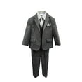 thumbnail image 1 of B-One Kids Boys' Formal Classic Fit Suit 5 Piece Set Charcoal Includes Suit Jacket, Dress Pants, White Dress Shirt, Matching Suit Vest Clip-on Tie for Toddlers, Little Boys, Big Kids, 1 of 3