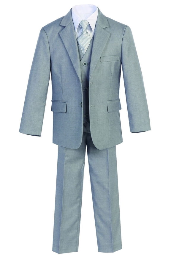 Boys' Formal Slim Fit Suit 5 Piece Set includes Suit Jacket, Dress Pants, White Dress Shirt, Matching Suit Vest and Clip-on Tie for Infant Baby