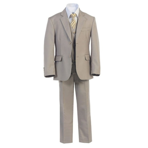 B-One Kids Boys' Formal Slim Fit Suit 5 Piece Set includes Suit Jacket, Dress Pants, White Dress Shirt, Matching Suit Vest and Clip-on Tie for Toddlers, Little Boys, and Big Kids