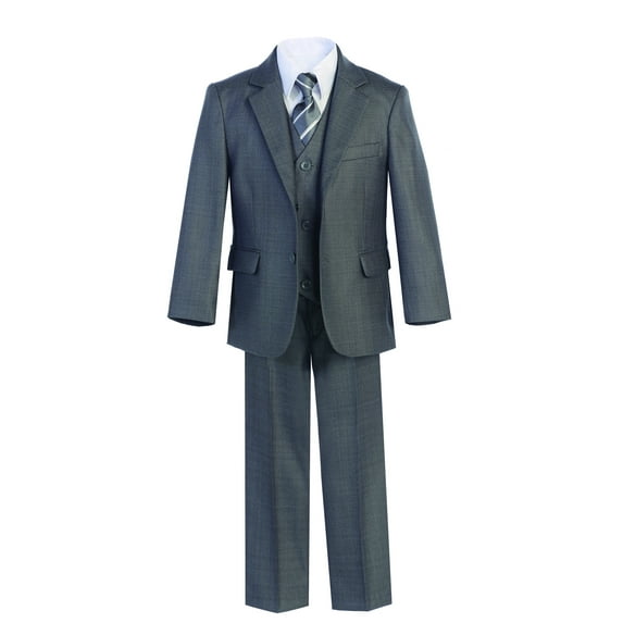 B-One Kids Boys' Formal Slim Fit Suit 5 Piece Set includes Suit Jacket, Dress Pants, White Dress Shirt, Matching Suit Vest and Clip-on Tie for Toddlers, Little Boys, and Big Kids