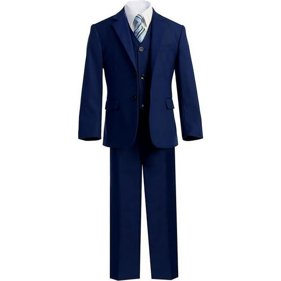 B-One Kids Boys' Formal Slim Fit Suit 5 Piece Set includes Suit Jacket, Dress Pants, White Dress Shirt, Matching Suit Vest and Clip-on Tie for Toddlers, Little Boys, and Big Kids