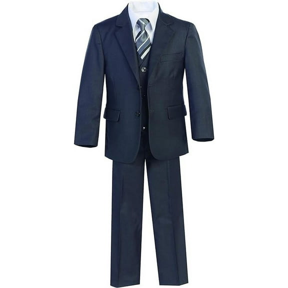 B-One Kids Boys' Formal Slim Fit Suit 5 Piece Set includes Suit Jacket, Dress Pants, White Dress Shirt, Matching Suit Vest and Clip-on Tie for Toddlers, Little Boys, and Big Kids