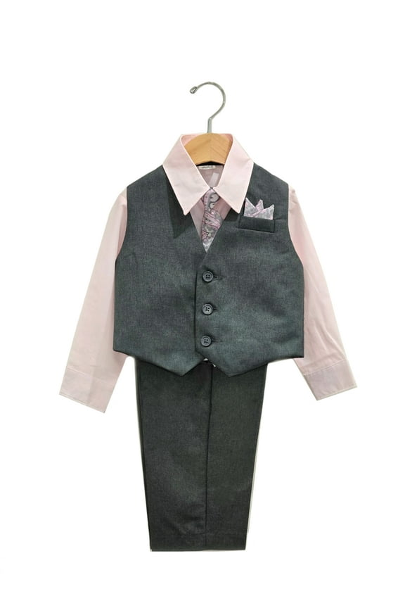 Boys' Formal Vest, Pants, Dress Shirt, and Tie Outfit Set, 4-Piece, Sizes 2T-14