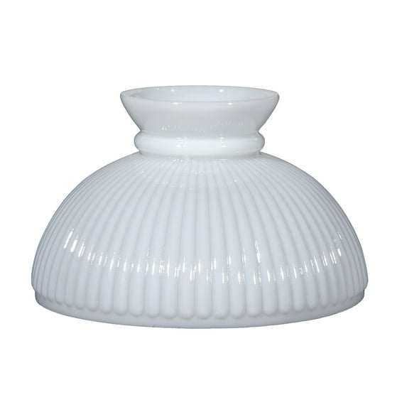 B&P Lamp® 10" Opal White Glass Ribbed Student Lamp Shade with Plain Top