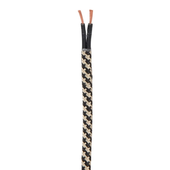 B&P Lamp® 12 Feet Long, SPT-2, Parallel 18 Gauge, Rayon Covered, Two Wire Lamp Cord, Black and Tan Houndstooth