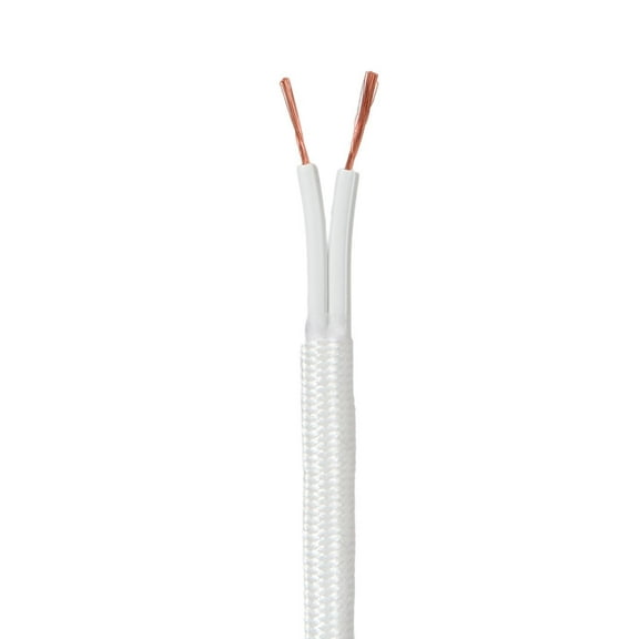 B&P Lamp® 12 Feet Long, SPT-2, Parallel 18 Gauge, Rayon Covered, Two Wire Lamp Cord, White