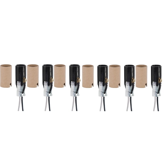 B&P Lamp 2 Inches Tall Keyless Candelabra Phenolic Socket with Wire Leads, 6 Pack