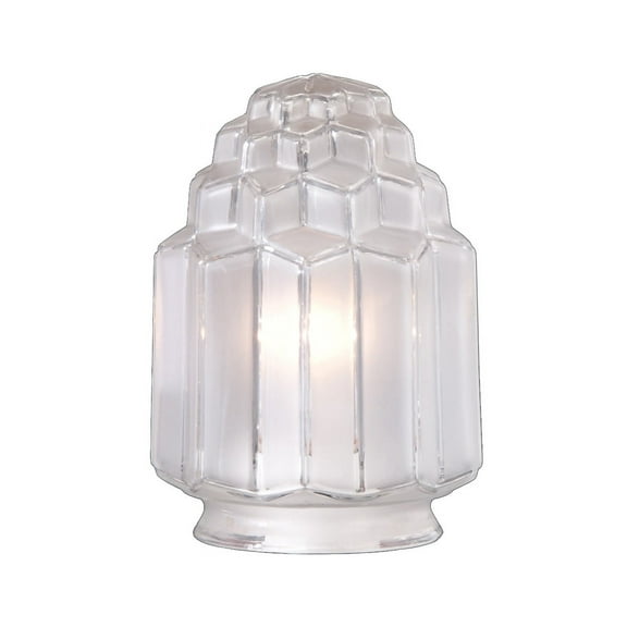 B&P Lamp 3 1/4 Inch Fitter Art Deco Style Glass Lamp Shade with "Skyscraper" Frosted Design for Table Lamps