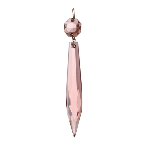 B&P Lamp® 3 Inch Crystal Chandelier Light Replacement Pendant Prism, U-Drop, Pink Color, Brass Pin