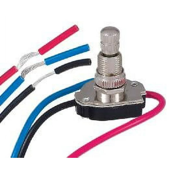 B&P LampĀ® 5/8 Inch Shank 3-Way 2 Circuit Nickel Rotary Switch