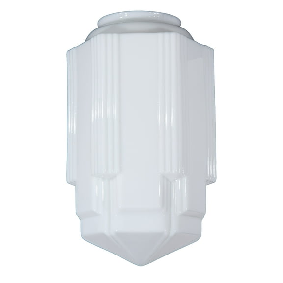 B&P Lamp 6" Fit, Opal Art Deco Pendant Shade, 16 1/2" Tall