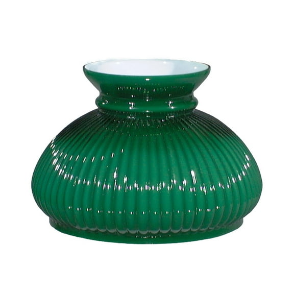 B&P Lamp® 7 Inch Diameter Plain Top Rib Design Cased Green Over Opal Glass Lamp Shade