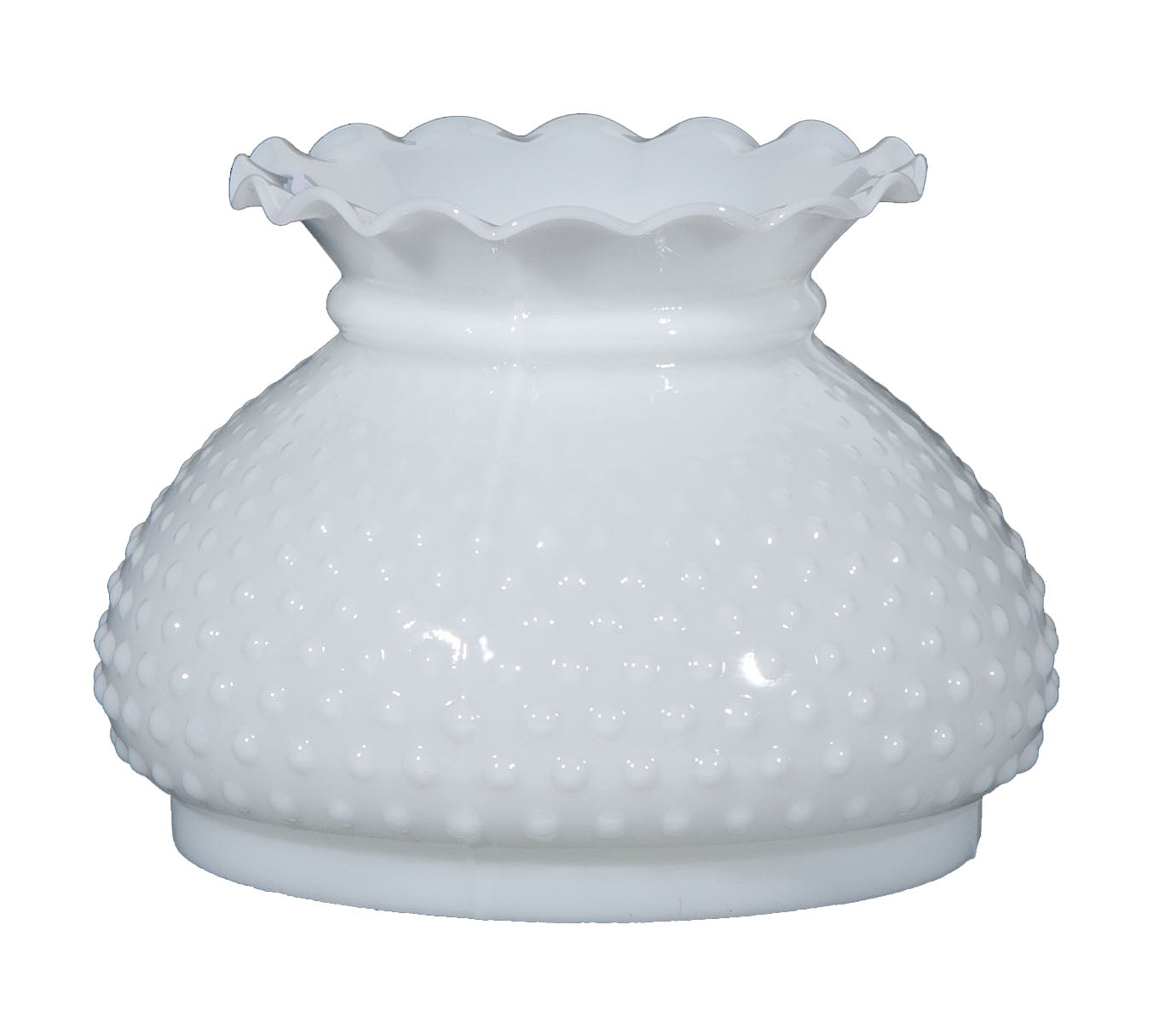 White Cased Glass Hobnail Crimp Top Lamp Shade, 7 Inch