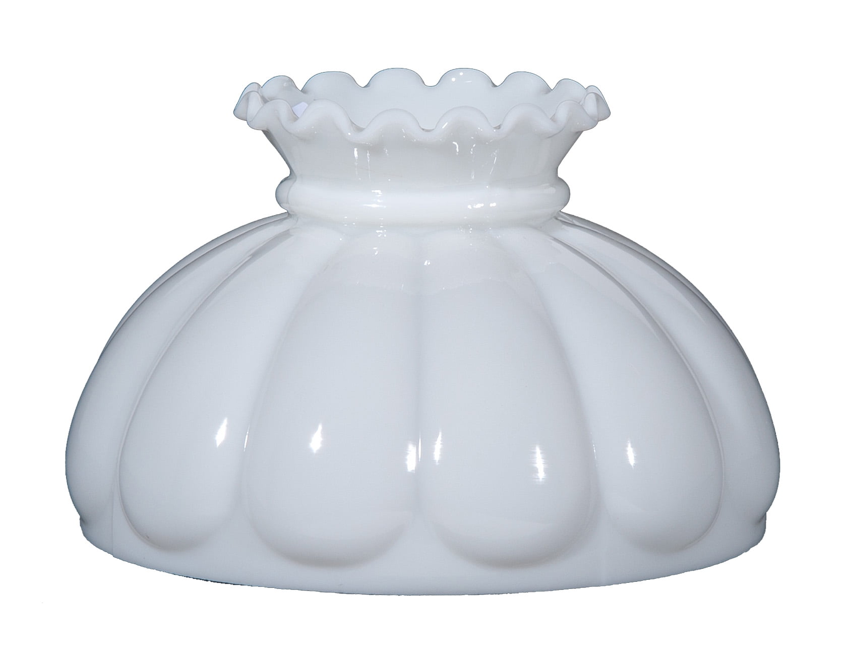 B&P Lamp® 9 7/8" Fitter Opal White Glass Melon Style Student Lamp Shade with Crimp Top Design