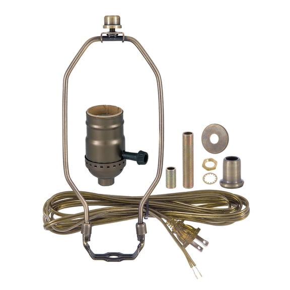 B&P Lamp® Antique Brass Finish Table Lamp Wiring Kit with a 6 Inch Harp and 3-Way Socket