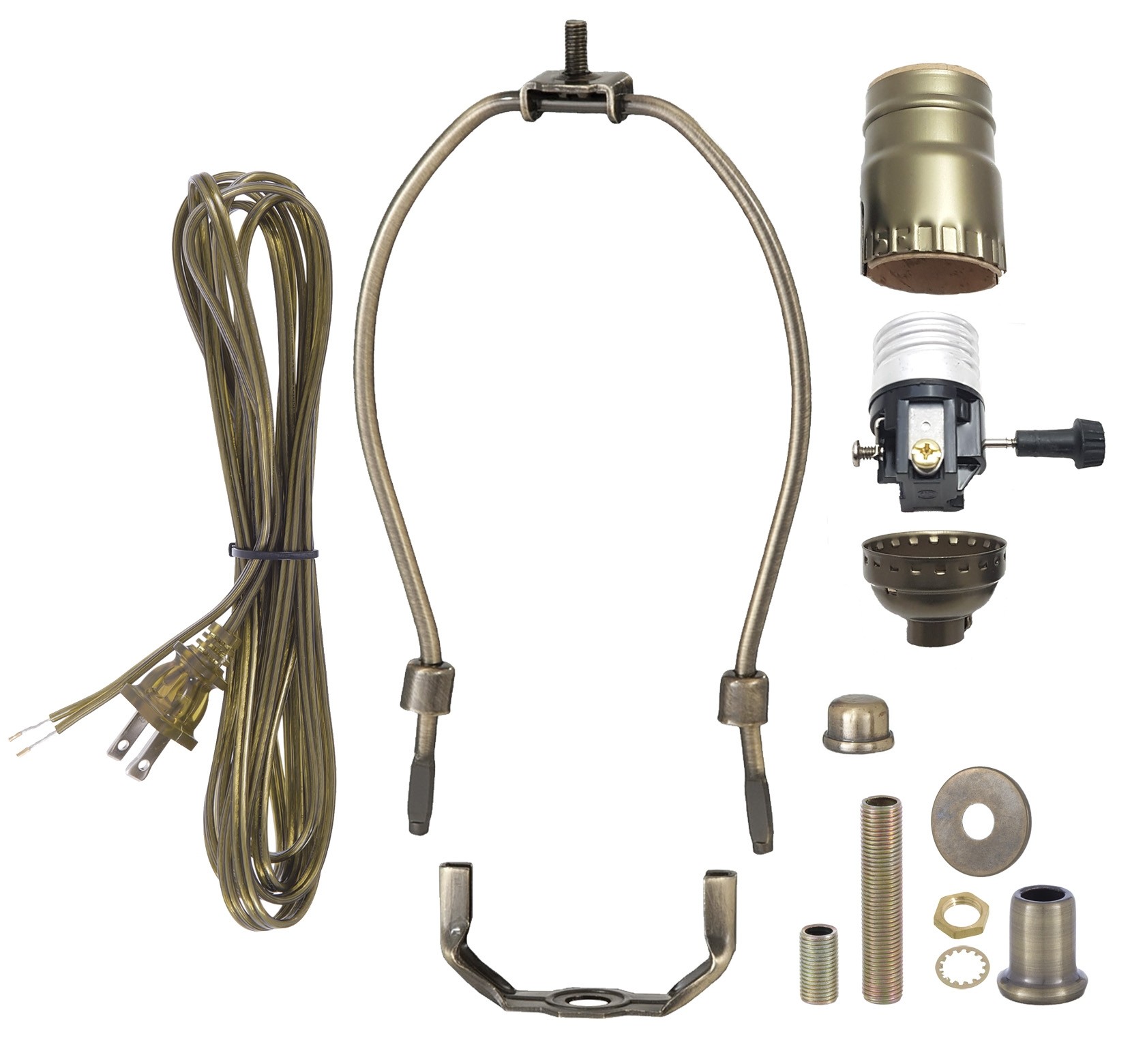 B&P Lamp® Antique Brass Finish Table Lamp Wiring Kit with a 7 Inch Harp and 3-Way Socket - image 1 of 5