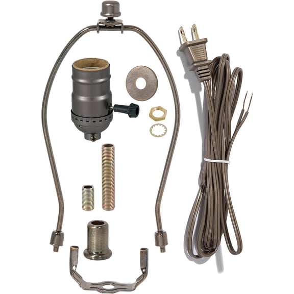 B&P Lamp® Antique Bronze Finish Table Lamp Wiring Kit With a 7 Inch Harp and 3-Way Socket
