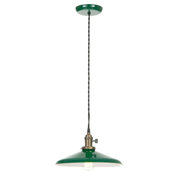 B&P Lamp® Black Pendant Porcelain Lamp, Complete With Shade, Socket, Cord, And Canopy, 14 In Diameter