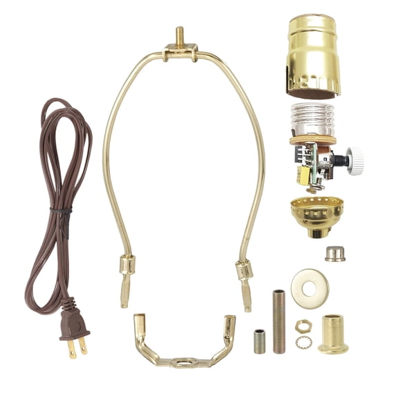 B&P Lamp® Brass Plated Finish Table Lamp Wiring Kit with 8 Inch Harp and Full-Range Dimmer Socket