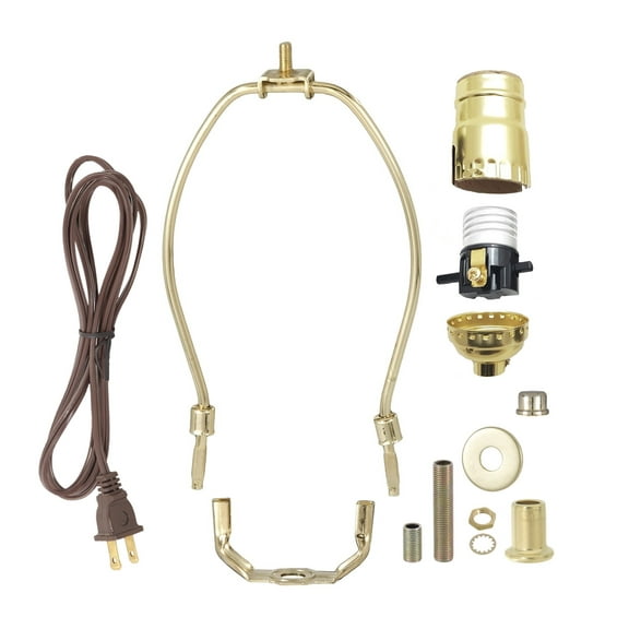 B&P Lamp® Brass Plated Finish Table Lamp Wiring Kit with a 10 Inch Harp and Push-Thru Socket