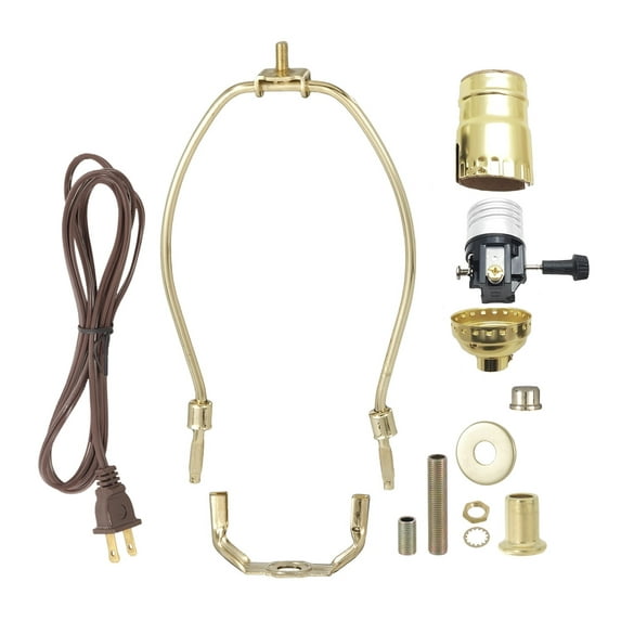 B&P Lamp® Brass Plated Finish Table Lamp Wiring Kit with a 8 Inch Harp and 3-Way Socket
