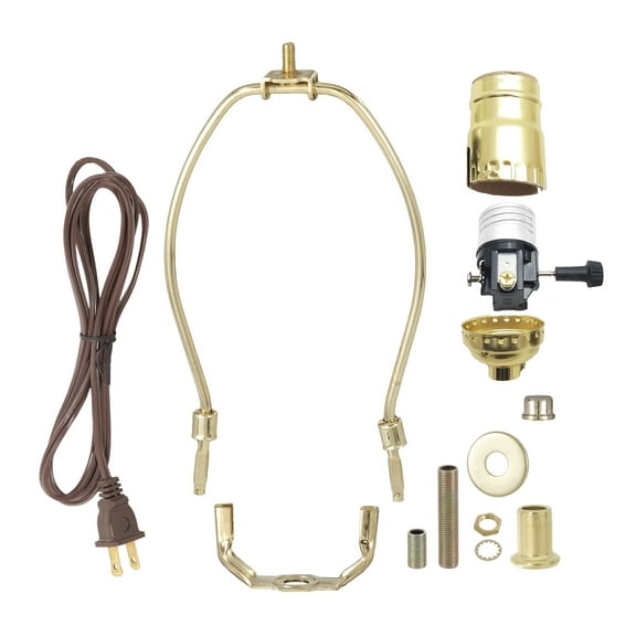 B&P Lamp® Brass Plated Finish Table Lamp Wiring Kit with a 9 Inch Harp and 3-Way Socket