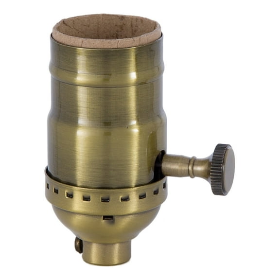 B&P Lamp® Brass Turn Knob Early Electric Style Lamp Socket, Antique Brass Finish, 3-Way Function, No Uno Thread