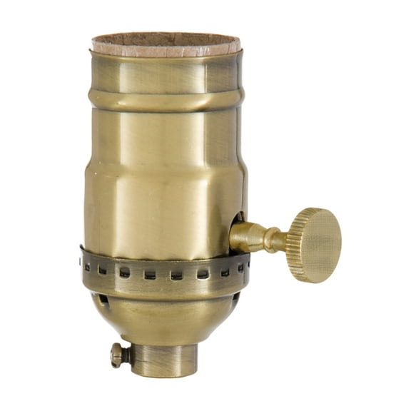 B&P Lamp® Brass Turn Knob Early Electric Style Lamp Socket, Antique Brass Finish, On/Off Function, Uno Thread Shell