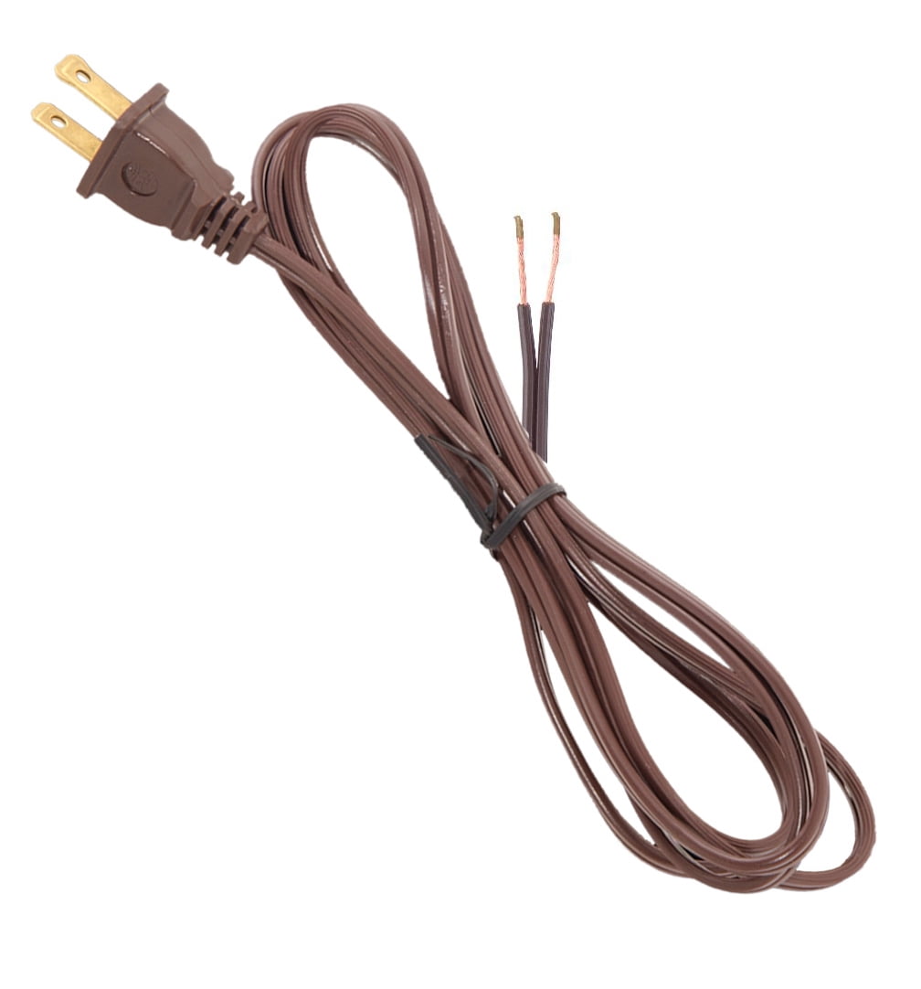 Brown Plastic Covered Lamp Cord, 6 Foot Long, 18 Gauge