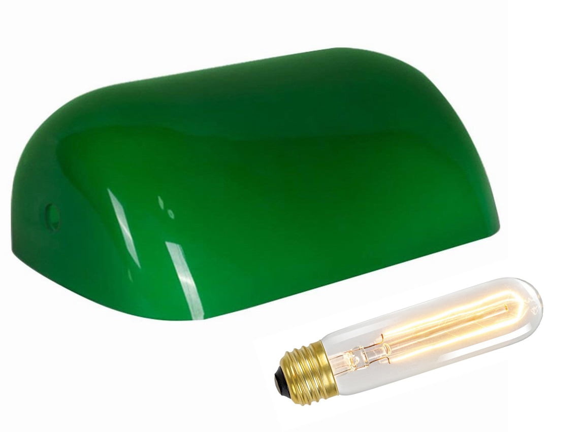 B&P Lamp® Cased Green Glass Lamp Shade Replacement Bankers Lamp or Pharmacy Shade With Bulb