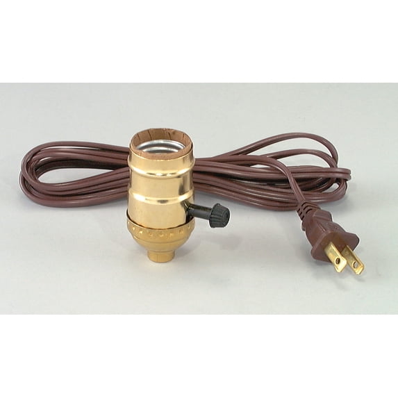 B&P Lamp® Complete Brass, 3-Way Turn Knob Socket W/8 Ft. Clear Gold Cord
