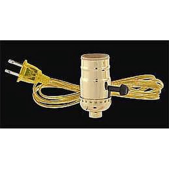 B&P Lamp® Complete Brass Turn Knob Socket W/8 Ft. White Cord