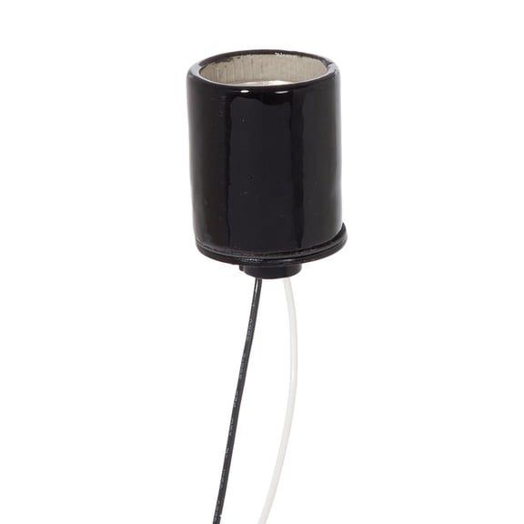 B&P Lamp Glazed Black Porcelain Keyless Socket with 9 Inch Long Thin Wire Leads