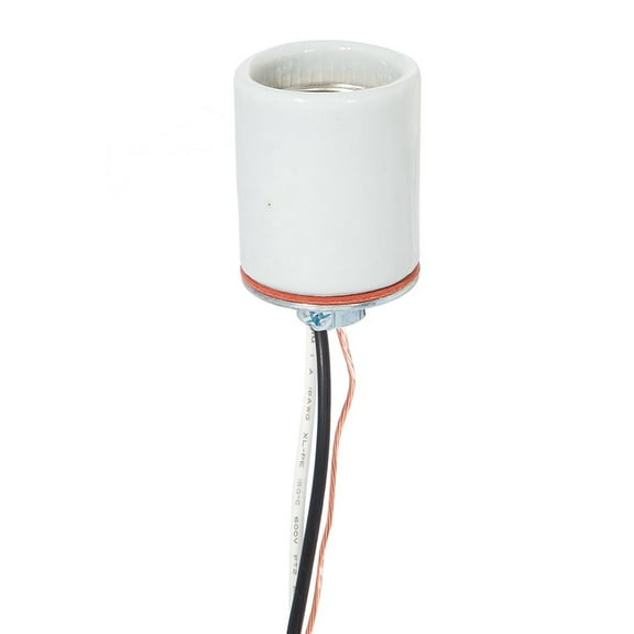 B&P Lamp® Glazed Porcelain Medium Base Socket with 61" Wire Leads and Bare Ground Wire