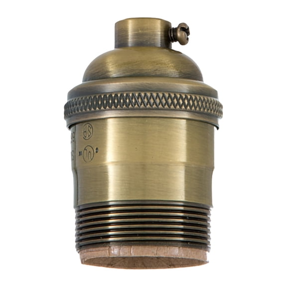 B&P Lamp® Heavy Turned Brass Keyless Socket, Antique Brass Finish, Keyless (No Switch), Uno Thread Shell