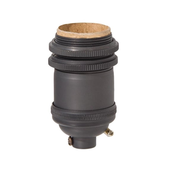 B&P Lamp® Heavy Turned Brass Keyless Socket, Antique Bronze Finish, With Shade Rings and Ground Screw Terminal