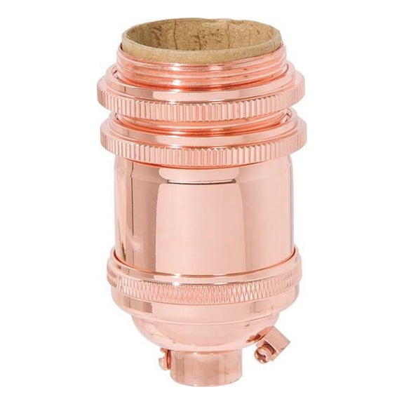 B&P Lamp® Heavy Turned Brass Keyless Socket, Polished Copper, With Shade Rings and Ground Screw Terminal