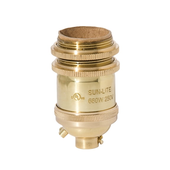 B&P Lamp® Heavy Turned Brass Keyless Socket, Polished and Lacquered Finish, With Shade Rings and Ground Screw Terminal