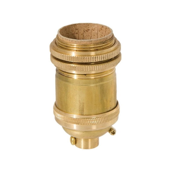 B&P Lamp® Heavy Turned Brass Keyless Socket, Unfinished Brass, With Shade Rings and Ground Screw Terminal