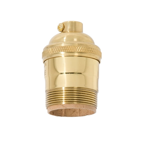 B&P LampĀ® Heavy Turned Brass Keyless Sockets, Polished And Lacquered Finish, Keyless (No Switch), Uno Thread Shell