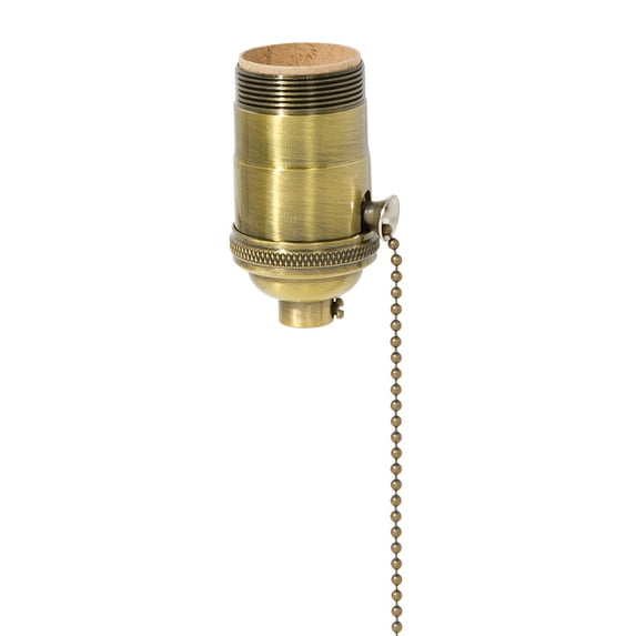 B&P Lamp® Heavy Turned Brass Socket With Antique Brass Finish, On/Off Pull Chain Function, Uno Thread Shell
