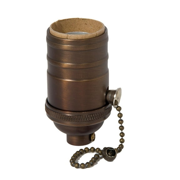 B&P Lamp® Heavy Turned Brass Socket With Antique Bronze Finish, On/Off Pull Chain Function
